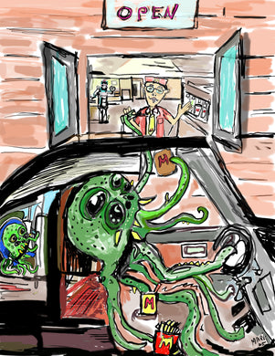 8x10 signed print cthulhu at the drive through