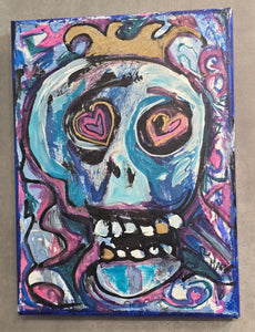 Skull jester king 9x12" original on stretched canvas