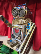 Load image into Gallery viewer, Dresser top  scrap robot sculpture  12.5 inches tall