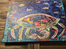 Load image into Gallery viewer, 11x14 crabs and fish original painting  on stretched canvas