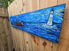 Load image into Gallery viewer, New Ship of Fools in Cape Fear Marsh original painting on built wood panel 43 in wide