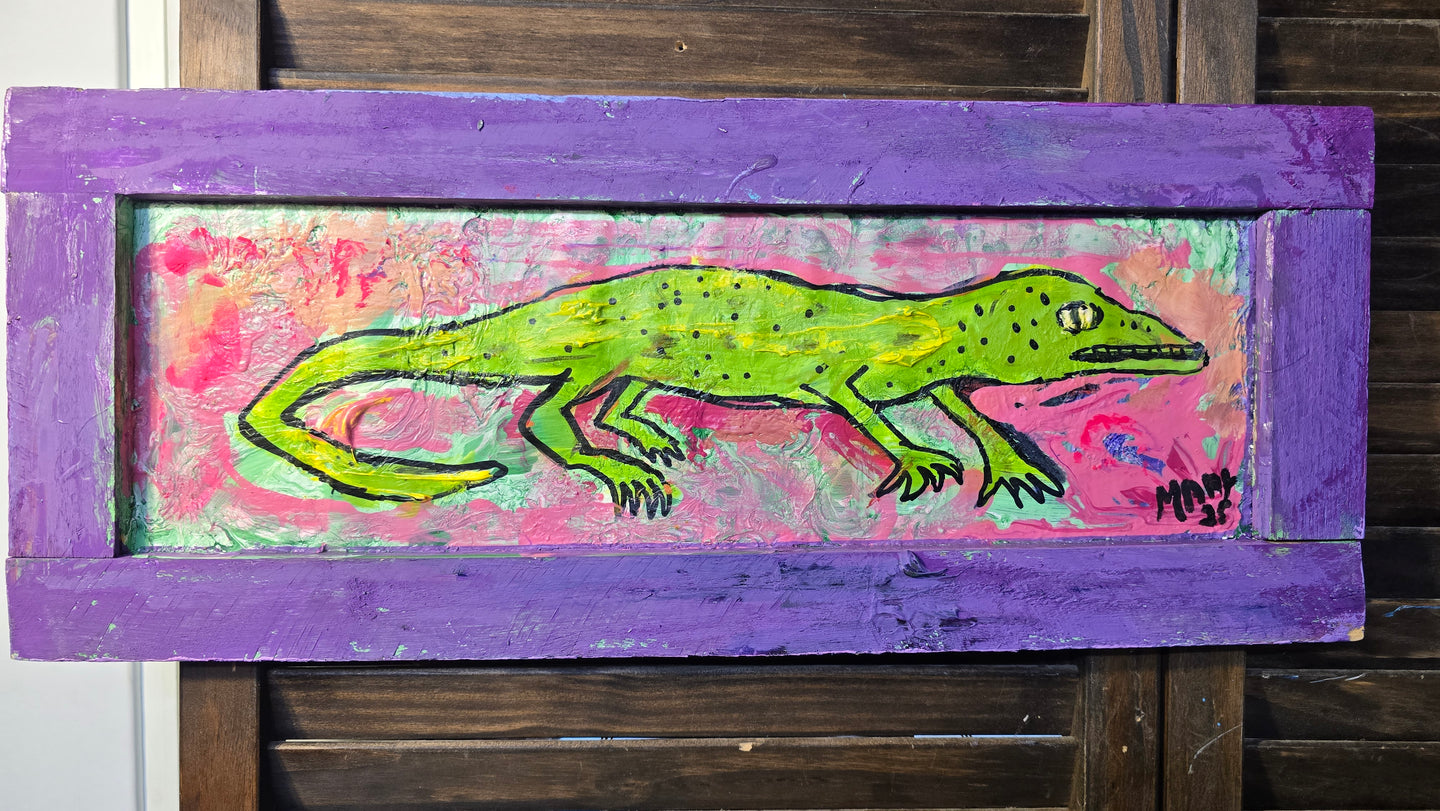 19×8 lizard orginal on wood
