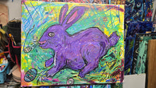 Load image into Gallery viewer, Original painting on canvas purple rabbit 24x 16 mixed media