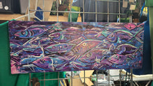 Load image into Gallery viewer, 27.5 x 10   orginal painting  wood purple pink fish the flow