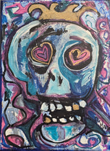Load image into Gallery viewer, Skull jester king 9x12&quot; original on stretched canvas