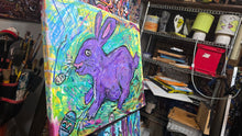 Load image into Gallery viewer, Original painting on canvas purple rabbit 24x 16 mixed media