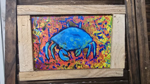 7.5 x10.5 framed  mini print "blue crab "