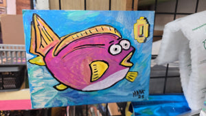World 2-2 fish 14x11" orginal painting on stretched  canvas
