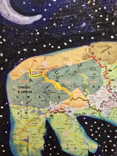 Load image into Gallery viewer, 8" ×7"  Starry Asheville bear map art framed print  ready to hang