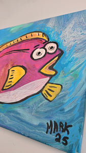 World 2-2 fish 14x11" orginal painting on stretched  canvas