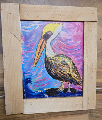 Pelican  in the pink sunset mounted print 10x12