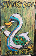 Load image into Gallery viewer, Sneaky goose 16x10 embellished print ready to hang built panel