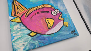 World 2-2 fish 14x11" orginal painting on stretched  canvas