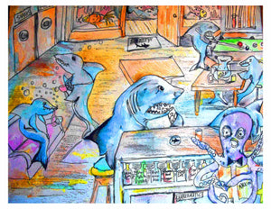 8x10 shark bar  signed paper print in poly sleeve