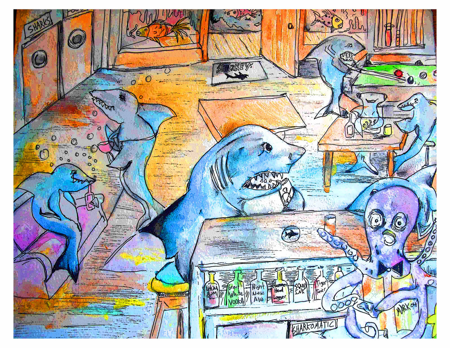 8x10 shark bar  signed paper print in poly sleeve