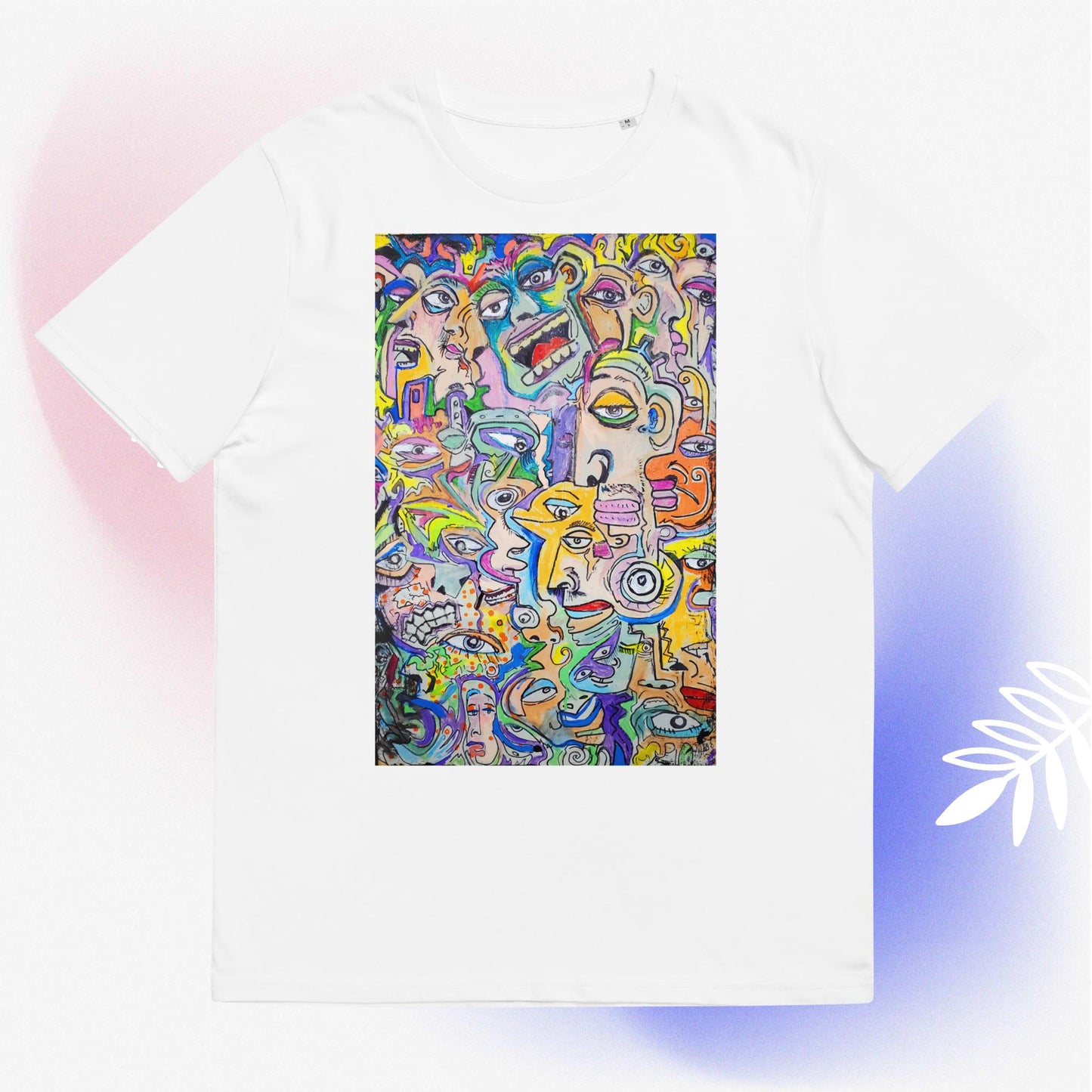 Unisex organic cotton t-shirt abstract faces by Mark Herbert