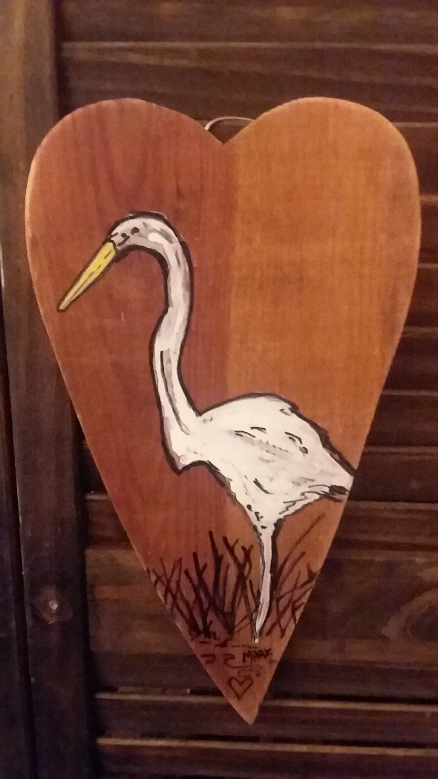 10 inch  original heron on cut wood