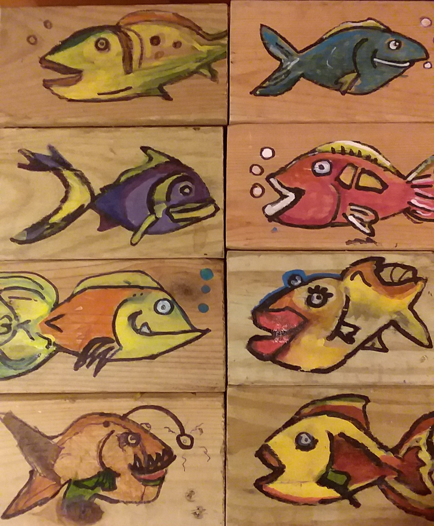 Original mini wood block fish set of 8