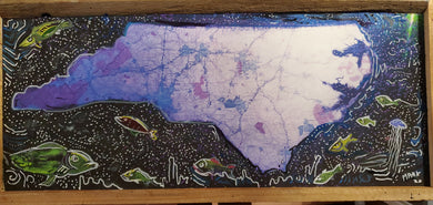 Stars over NC map art embellished mixed media original