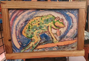 Surf frog loves craft drinks  12x18" framed print
