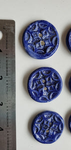 6  1 inch hand made ceramic buttons blue