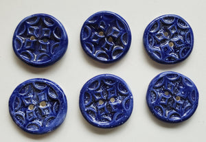 6  1 inch hand made ceramic buttons blue