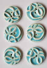 Load image into Gallery viewer, 6  1 inch hand made ceramic buttons turquoise