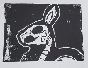 Rabbit skeleton Handmade block print from Cammy Herbert