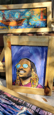 Stevie Wonder framed glazed digital mixed media print