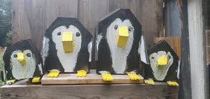 set of 4 wood scrap critter penguin family