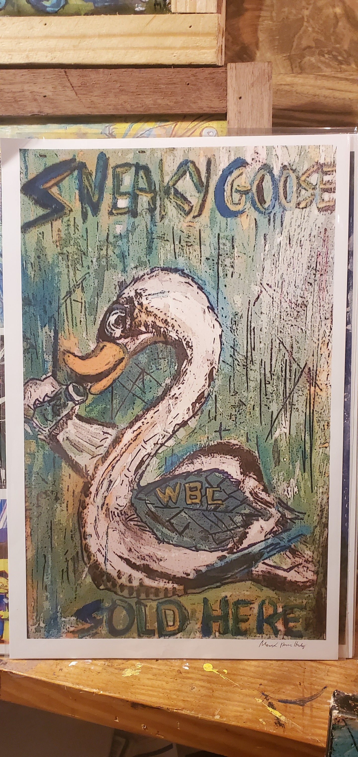 sneaky goose  unframed signed paper print