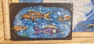 original fish painting 16x10 built   wood panel ready to hang
