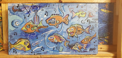 original fish painting 12x18  wood panel ready to hang
