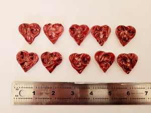 Set of 10 clay heart buttons