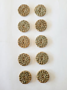Set of 10 Golden Green  round buttons