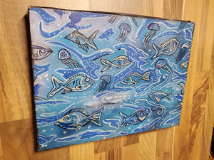 original 12x16  " on stretched canvas fish and jellies