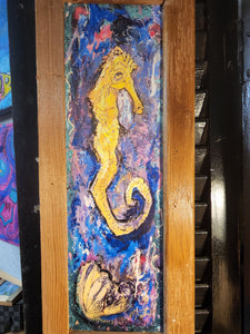 7.5x18.5 " framed seahorse print