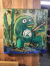 Load image into Gallery viewer, Original 12x12 banjo frog mixed media on canvas