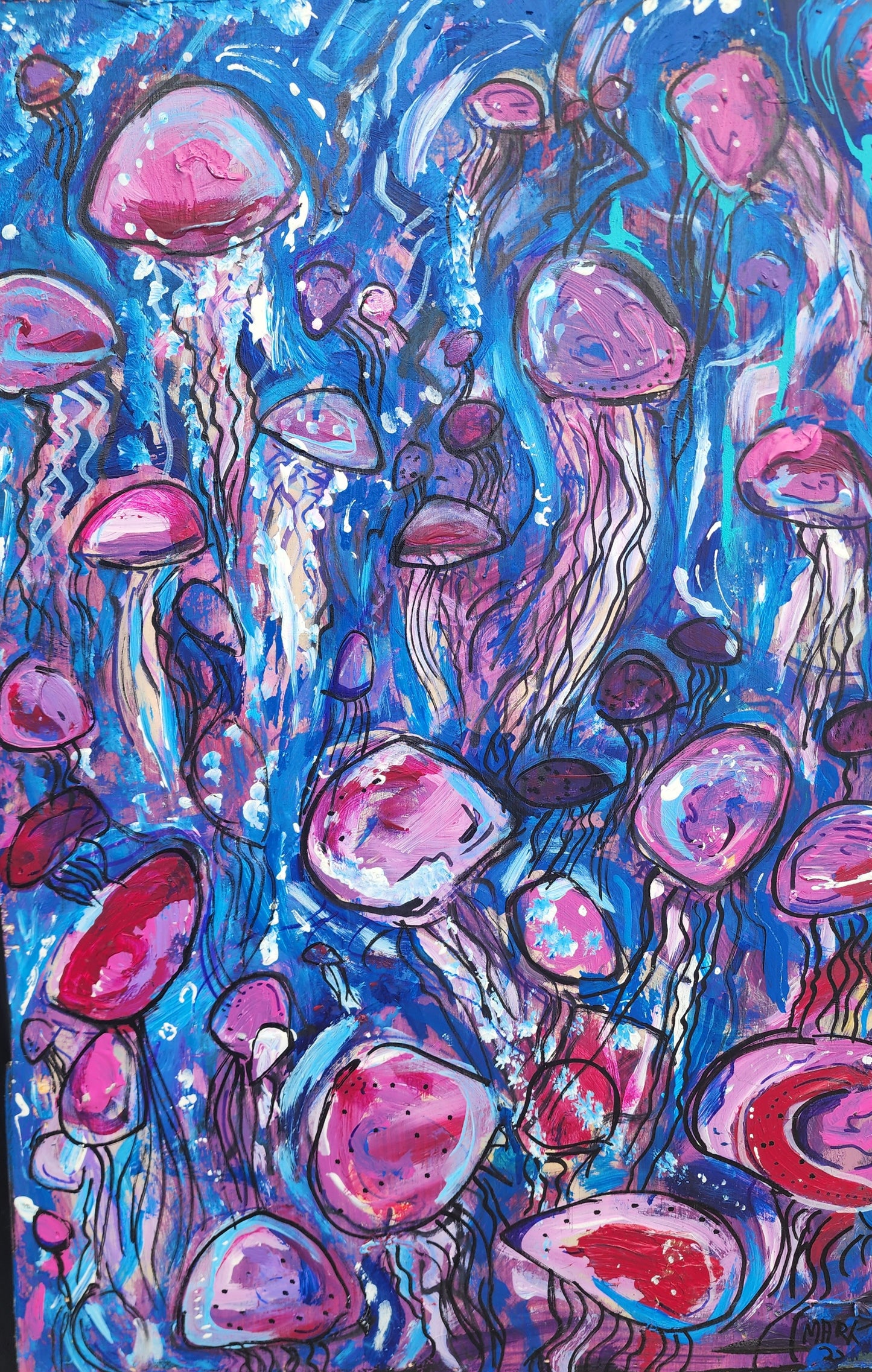Original painting 24x16 "jellies in the deep blue sea "