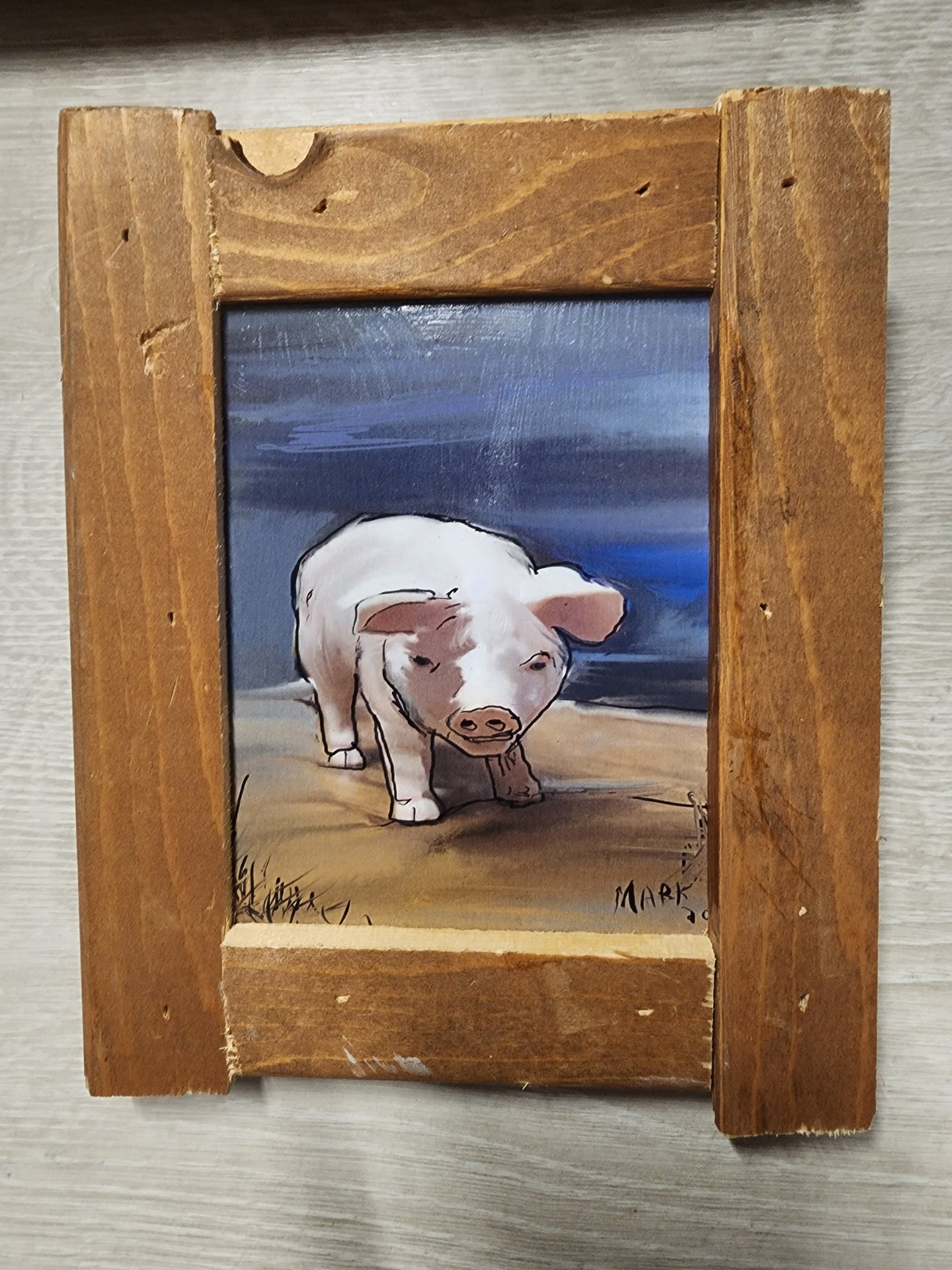 Hand framed 7x8 pig print