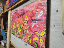 Load image into Gallery viewer, 24x14&quot; original dragonfly amoungst the yellow flowers