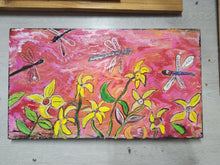 Load image into Gallery viewer, 24x14&quot; original dragonfly amoungst the yellow flowers