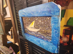 Starry night for sailing embellished hand framedn19x15"