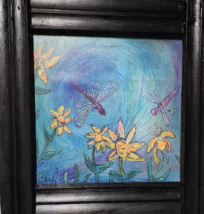 Dragonflies in the garden 16 " x16 framed print