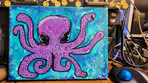 Purple octopus 9x12 " original on canvas