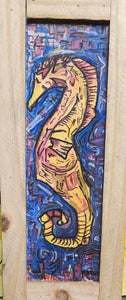 Golden seahorse abstract 7.5 "×18.75 framed embellished print variant