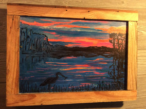 Sun set on cape fear embellished framed print ready to hang 18” x 12”