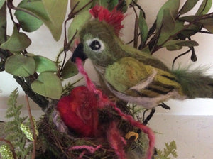 One of a kind multimedia/ fabric bird sculpture