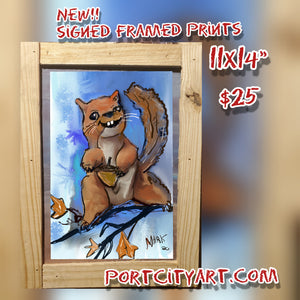 new squirrel  print ! framed 10x14