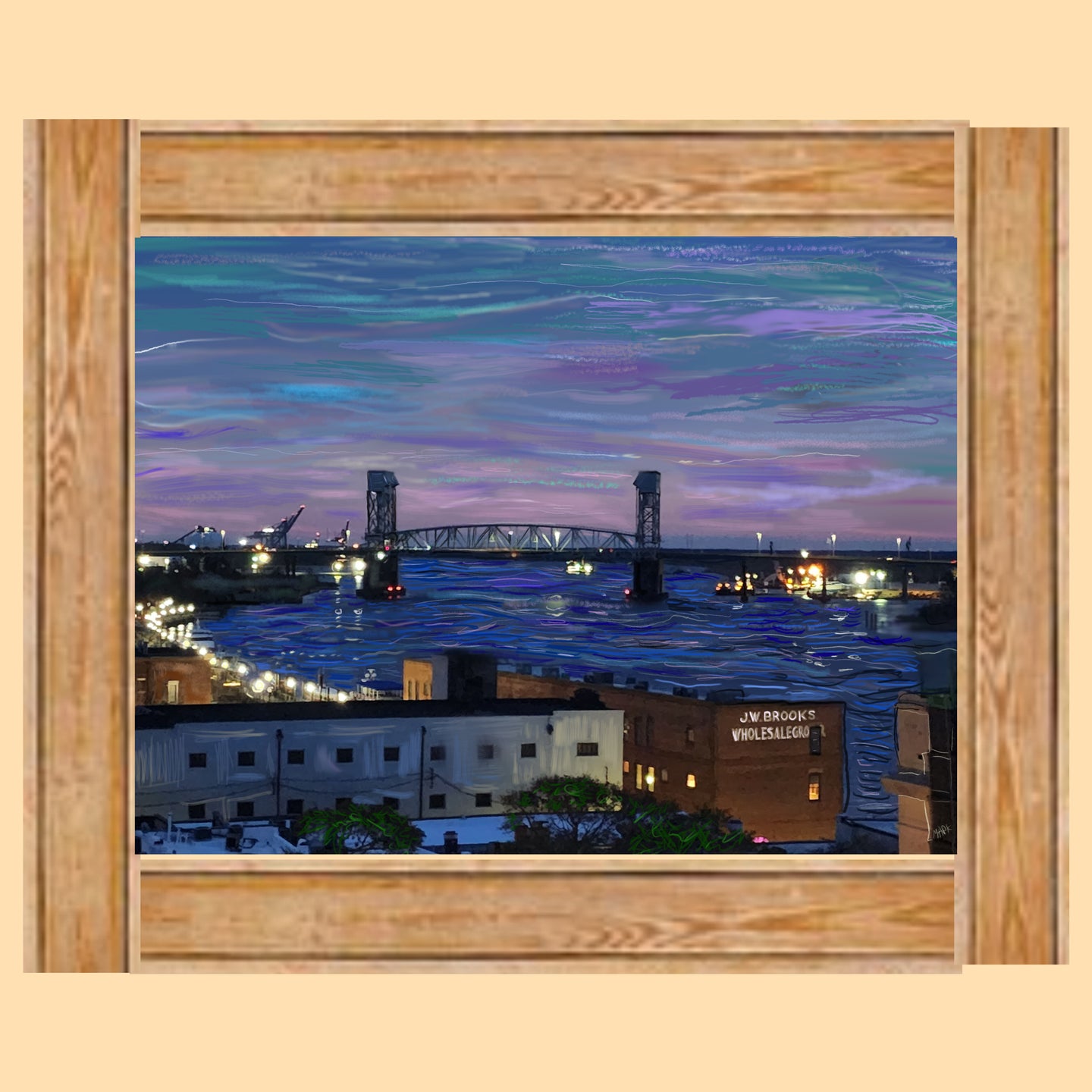 wilmington bridge at dusk  framed print (dedicated to Fabien Scorza)